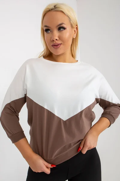 Ecru-hnědá dámská halenka plus size s rukávy Fashionhunters