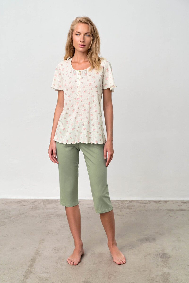 Zelené květinové dámské kapri pyžamo Vamp Florette, green tea XL i512_18075_640_5