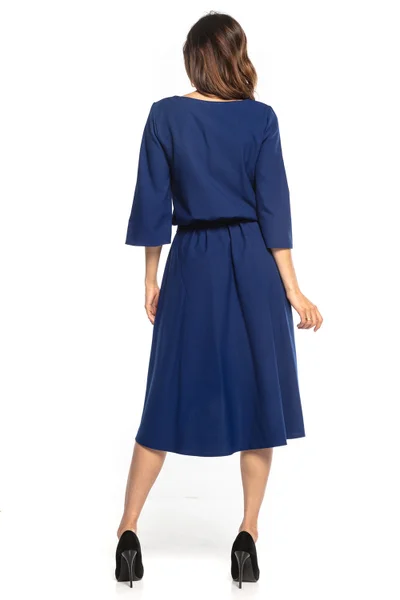 Modročerné asymetrické midi šaty - Přední otevřené - zadní delší