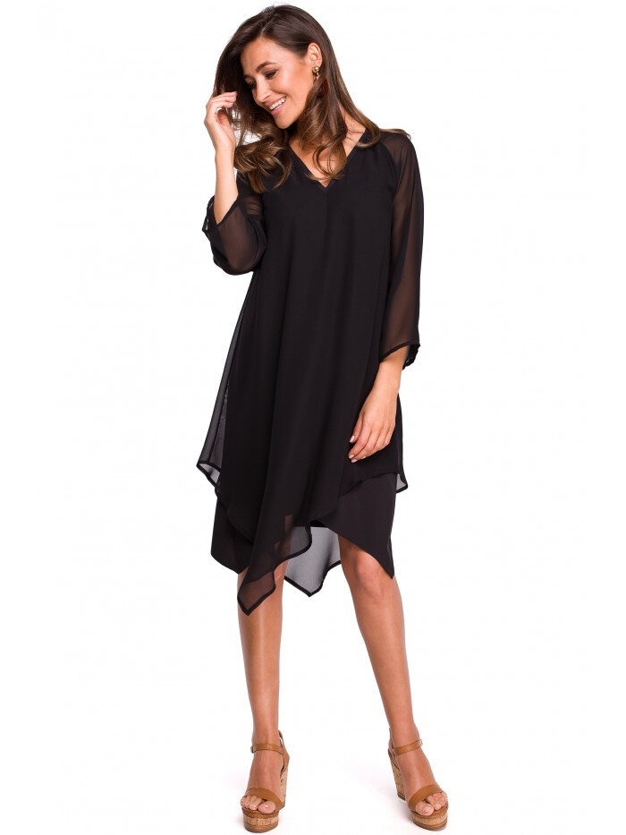 Dámské XO41 Šifonové šaty s asymetrickým lemem - černé Style, EU L i529_63762899803546512