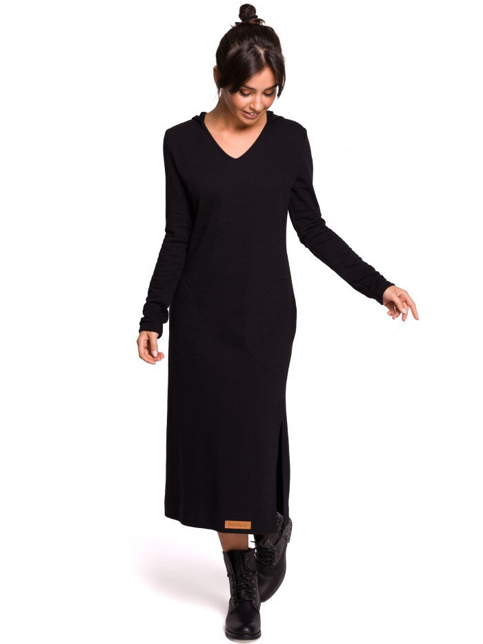 Dámské E69V Maxi šaty s kapucí - černé BE, EU L i529_72057673230688285