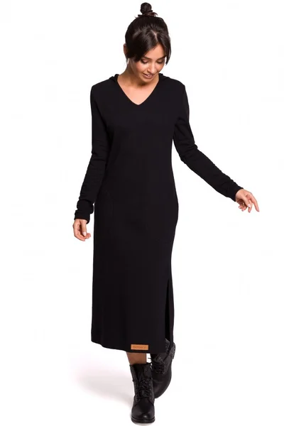 Dámské E69V Maxi šaty s kapucí - černé BE