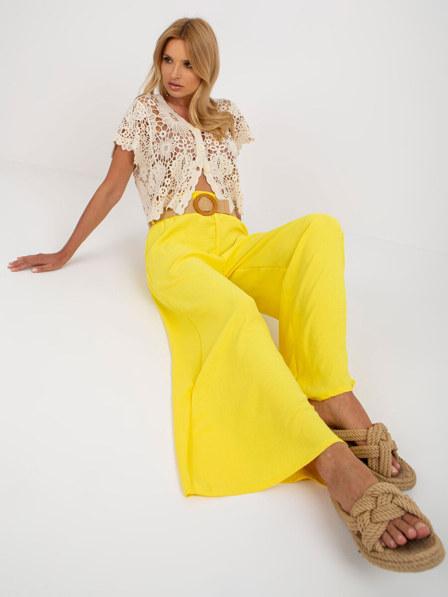 Výrazně žluté dámské kalhoty FPrice s volnými nohavicemi, jedna velikost i523_2016103392278