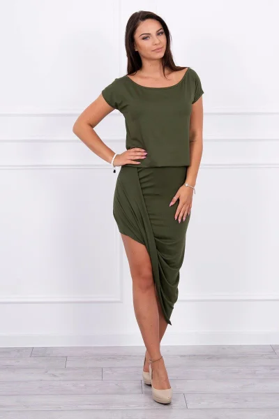 Dámské asymetrické khaki šaty K-Fashion