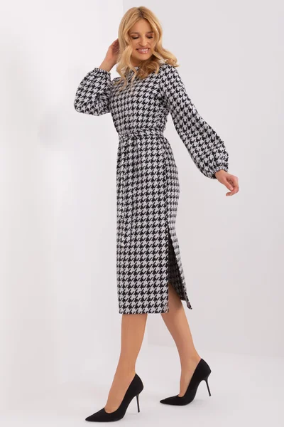 Dámské pletené midi šaty Houndstooth - černobílé Fashionhunters