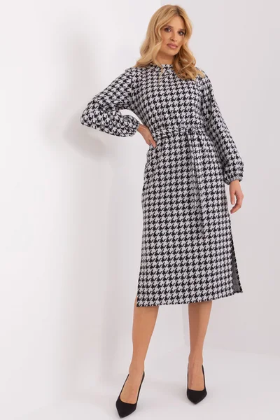 Dámské pletené midi šaty Houndstooth - černobílé Fashionhunters