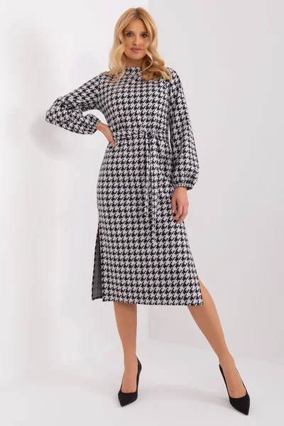 Dámské pletené midi šaty Houndstooth - černobílé Fashionhunters