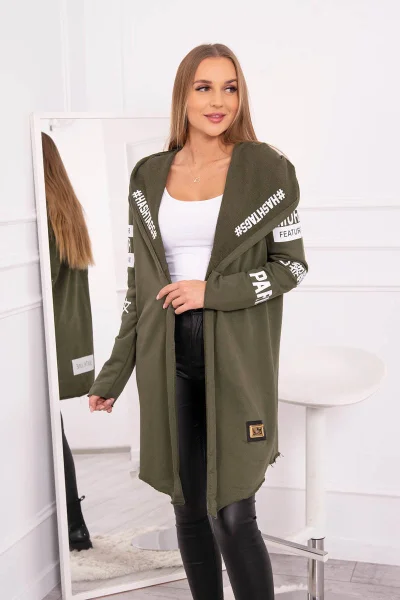 Dámská khaki pláštěnka s kapucí a nápisy K-Fashion