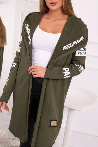 Dámská khaki pláštěnka s kapucí a nápisy K-Fashion