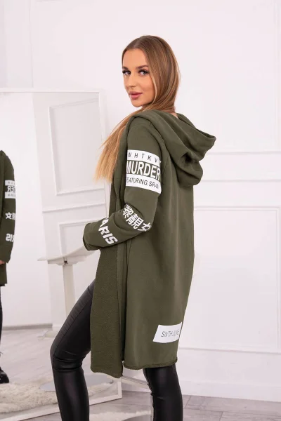 Dámská khaki pláštěnka s kapucí a nápisy K-Fashion