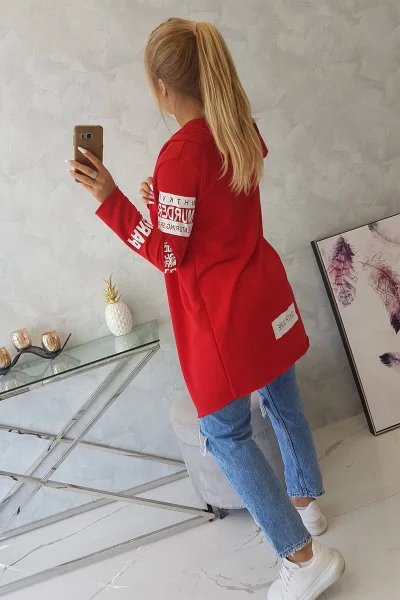 Dámská červená kapucová bunda K-Fashion s nápisy