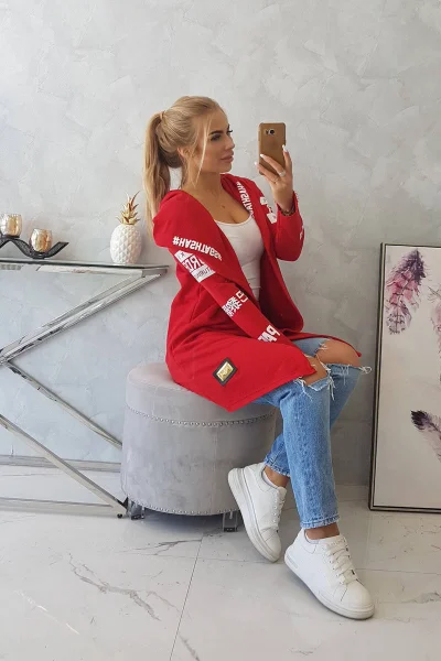 Dámská červená kapucová bunda K-Fashion s nápisy