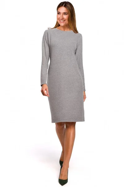Dámské 3NS Svetrové šaty s dlouhými rukávy - šedé Style