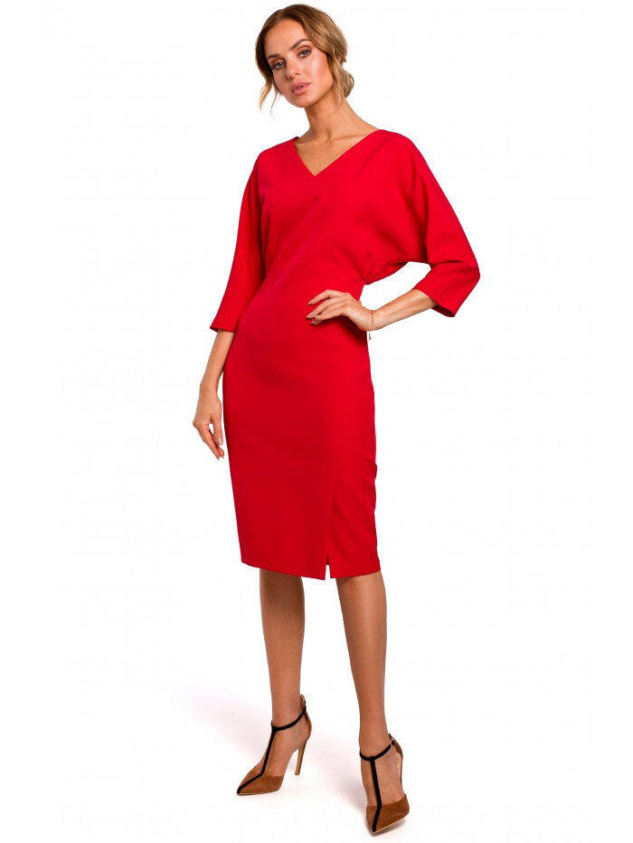 Dámské 3WK Šaty s netopýřími rukávy - červené Moe, EU L i529_27032878496366880