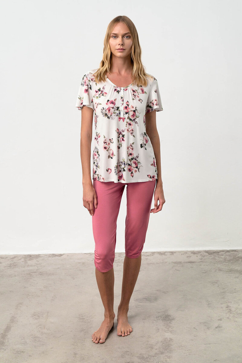 Růžové květinové pyžamo pro ženy s Tencel Modal Micro, rose slate XL i512_18015_633_5