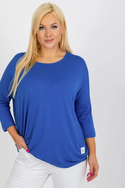 Modrá viskózová plus size dámská halenka FPrice