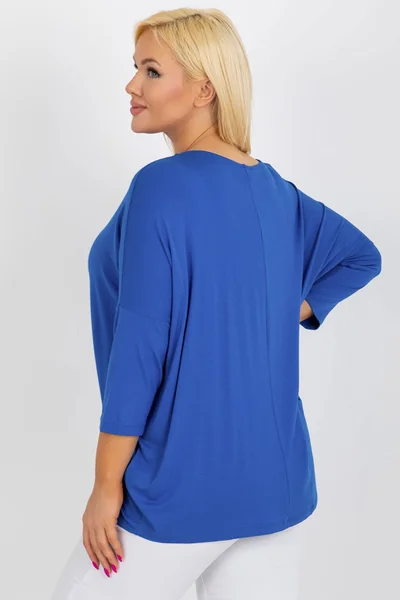 Modrá viskózová plus size dámská halenka FPrice