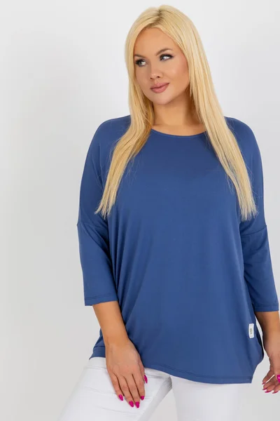 Modrá viskózová plus size dámská halenka FPrice