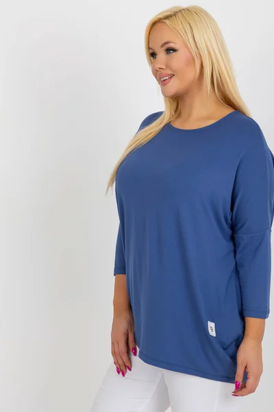 Modrá viskózová plus size dámská halenka FPrice