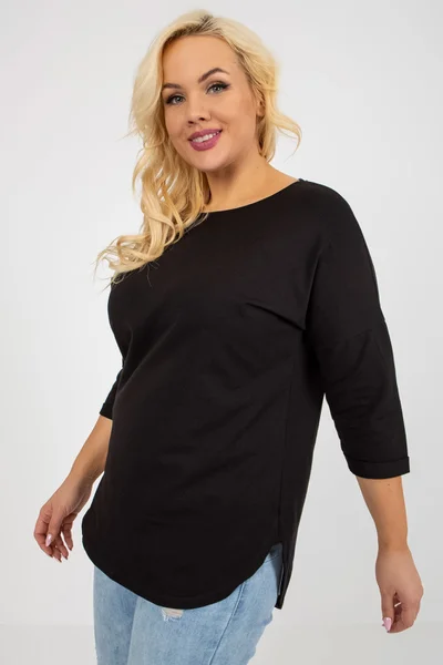 Černá delší plus size základní halenka s 3/4 rukávy