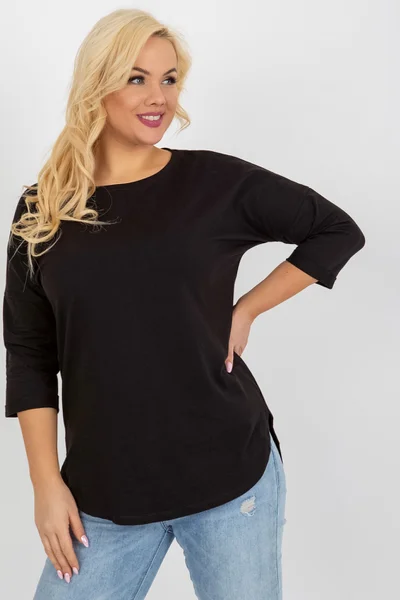 Černá delší plus size základní halenka s 3/4 rukávy