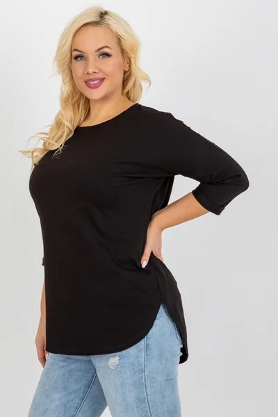 Černá delší plus size základní halenka s 3/4 rukávy