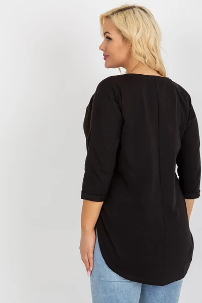 Černá delší plus size základní halenka s 3/4 rukávy