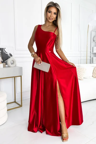 Červené saténové šaty Numoco - Elegantní maxi šaty