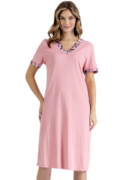 Růžová dámská noční košile s krátkým rukávem