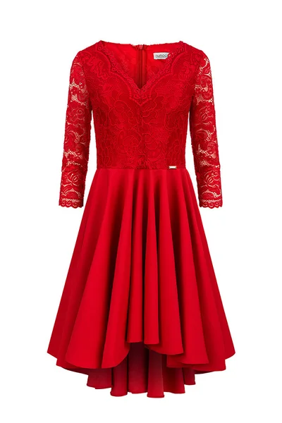 Červené dámské šaty NICOLLE s delším zadním dílem a krajkovým výstřihem 6 model 99188