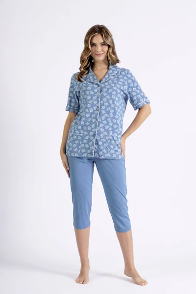 Modré pohodlné pyžamo pro ženy s límečkem