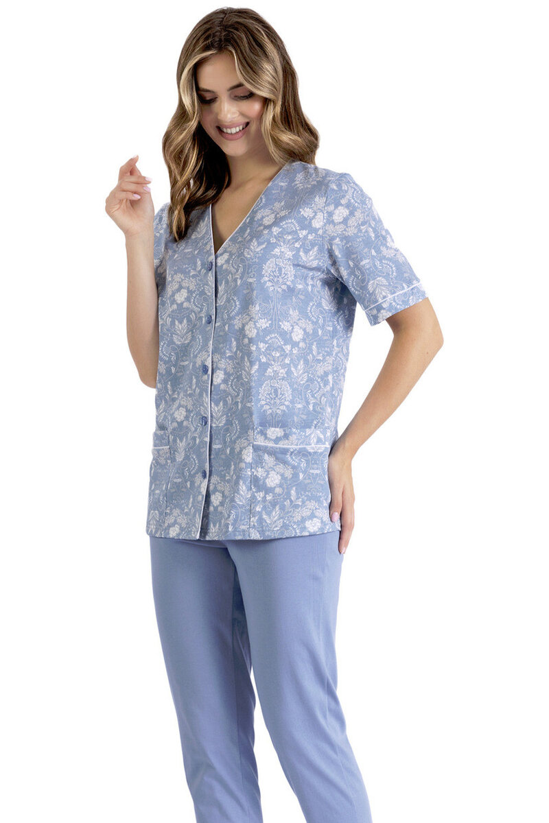 Lehké modré pyžamo pro ženy s kontrastním lemováním, Modrá L i170_101144703219
