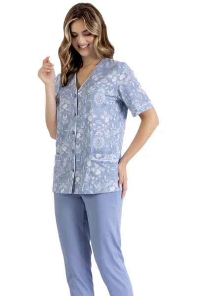 Lehké modré pyžamo pro ženy s kontrastním lemováním