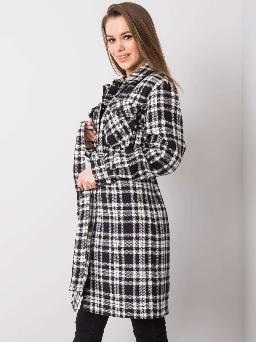 Kostkovaný dámský černobílý kabát FPrice, 40 i523_2016102810193