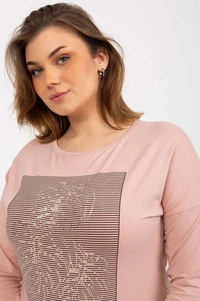 Plus Size Růžová Halenka s Kulatým Výstřihem Fashionhunters