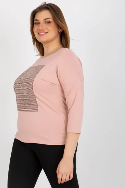 Plus Size Růžová Halenka s Kulatým Výstřihem Fashionhunters