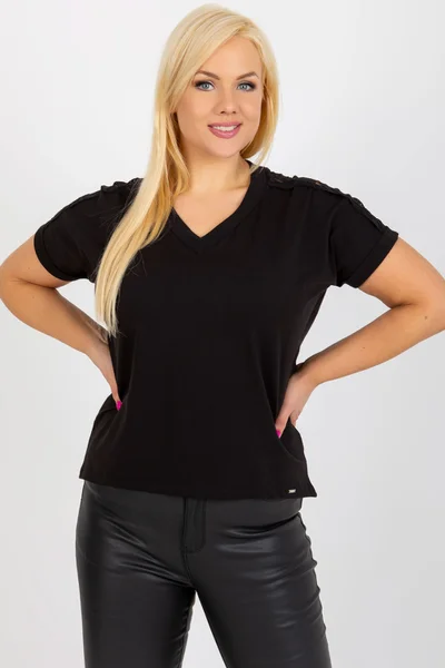 Černá plus size dámská halenka s krátkým rukávem