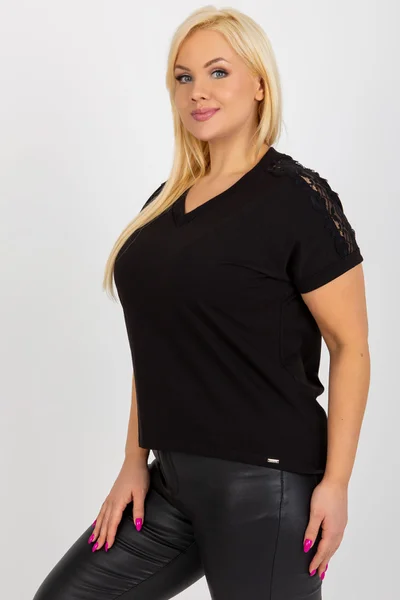 Černá plus size dámská halenka s krátkým rukávem