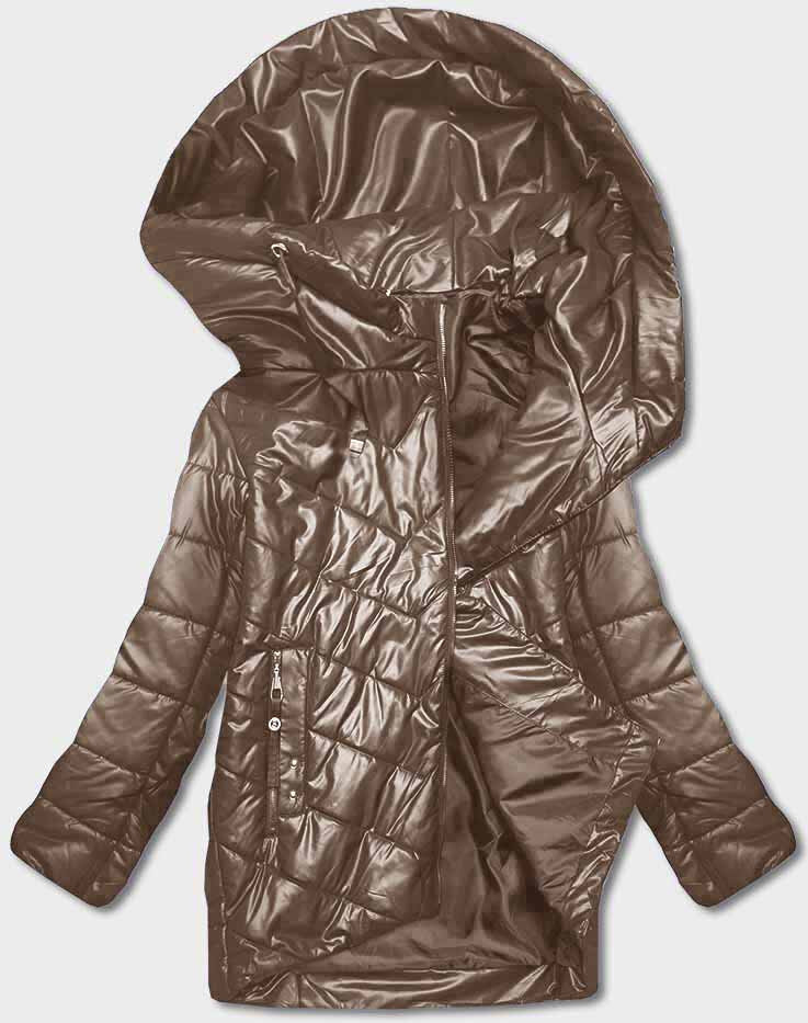 Tmavě béžová dámská bunda s asymetrickým zipem SWEST, odcienie beżu 54 i392_23185-30