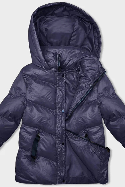 Zimní dámská péřová bunda s kapucí v modré barvě - J.STYLE