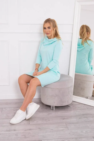 Dámské mint šaty s kapucí a kapsami - K-Fashion