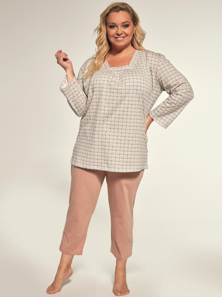 Komfortní dámské bavlněné pyžamo Cornette Nadia 3XL-5XL, ecru 3xl i384_37528186