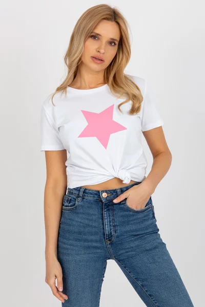 Růžovo-bílé tričko pro dámy od FPrice s rozměry 50x61 cm