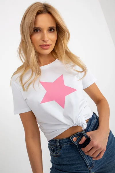 Růžovo-bílé tričko pro dámy od FPrice s rozměry 50x61 cm