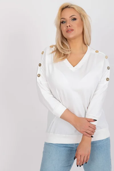 Ekrú halenka plus size s V výstřihem - Fashionhunters