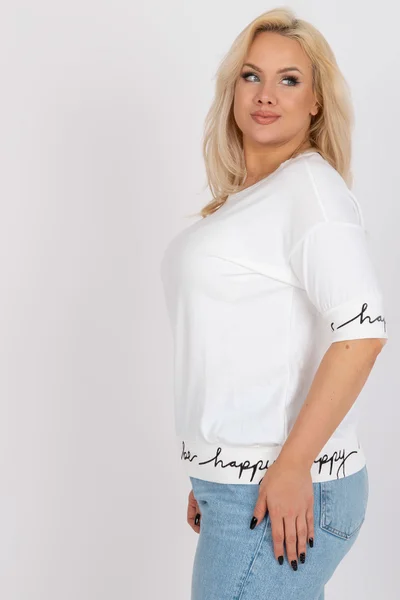 Ecru volná halenka plus size s kulatým výstřihem Fashionhunters