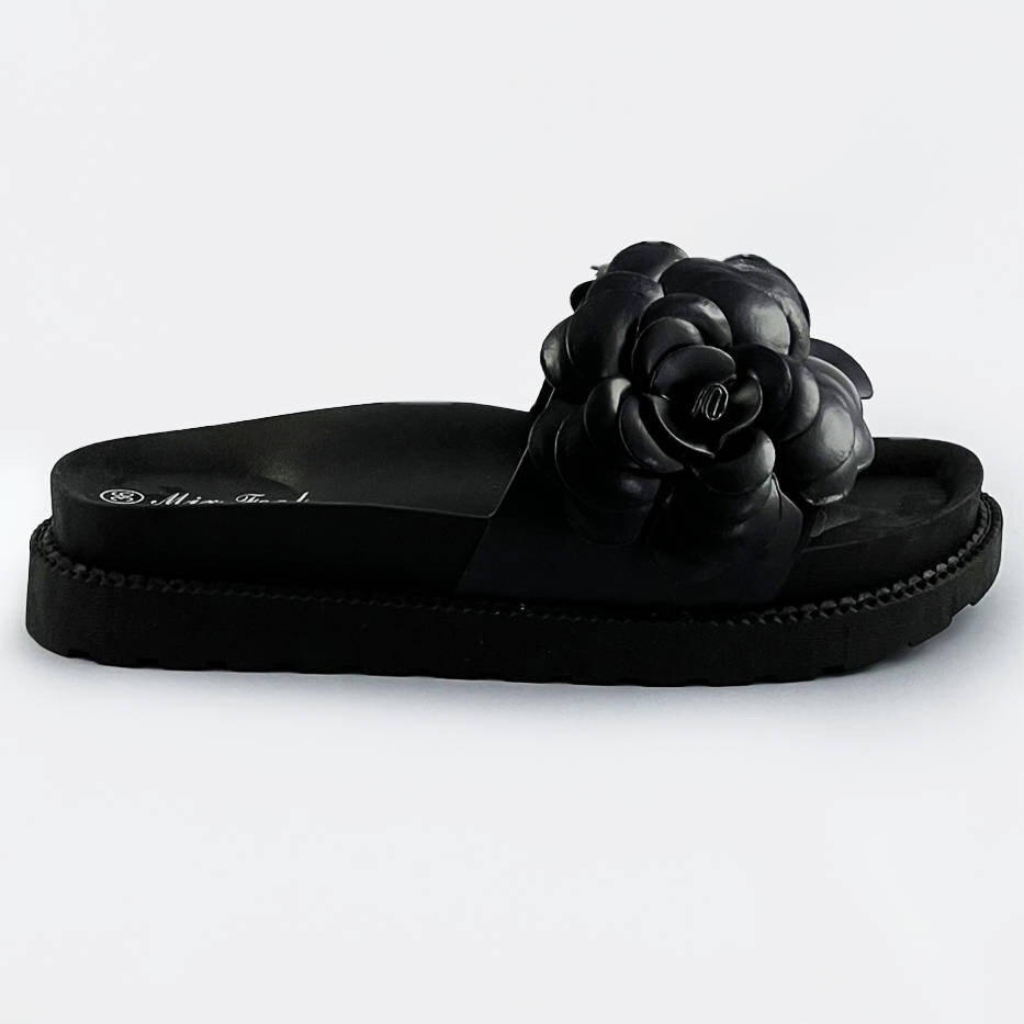 Černé dámské pantofle s květinou 8EZ Mix Feel, odcienie czerni XL (42) i392_20250-F
