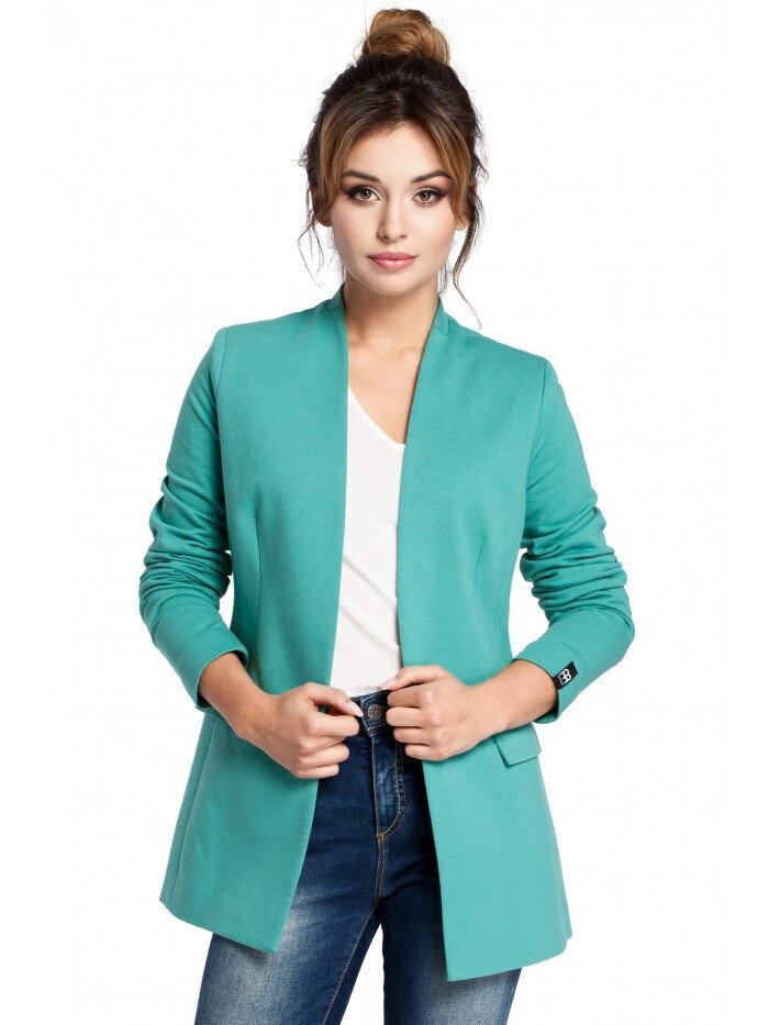 Zelená pletená bunda BE bez límce pro ženy, EU S i529_9223083896086064637