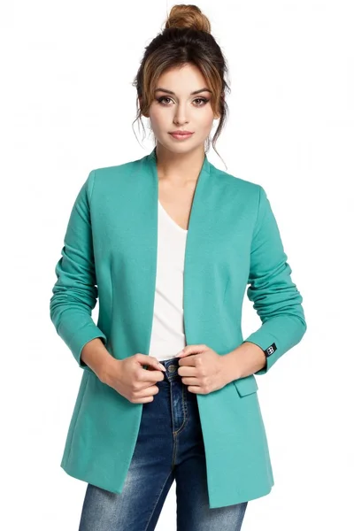 Zelená pletená bunda BE bez límce pro ženy