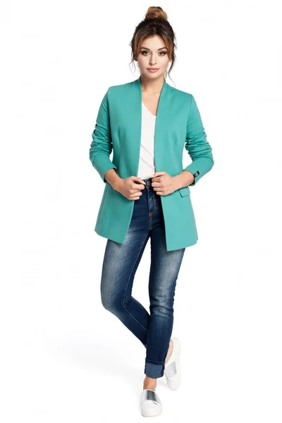 Zelená pletená bunda BE bez límce pro ženy